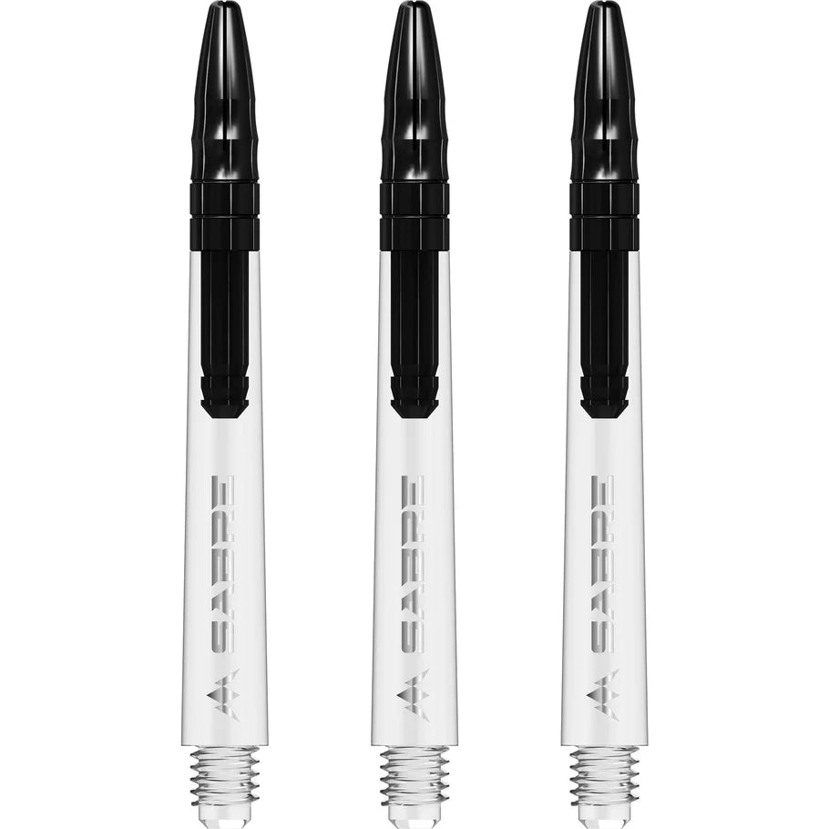Mission Sabre Shafts - Polycarbonate Dart Stems - Clear - Black Top - Medium