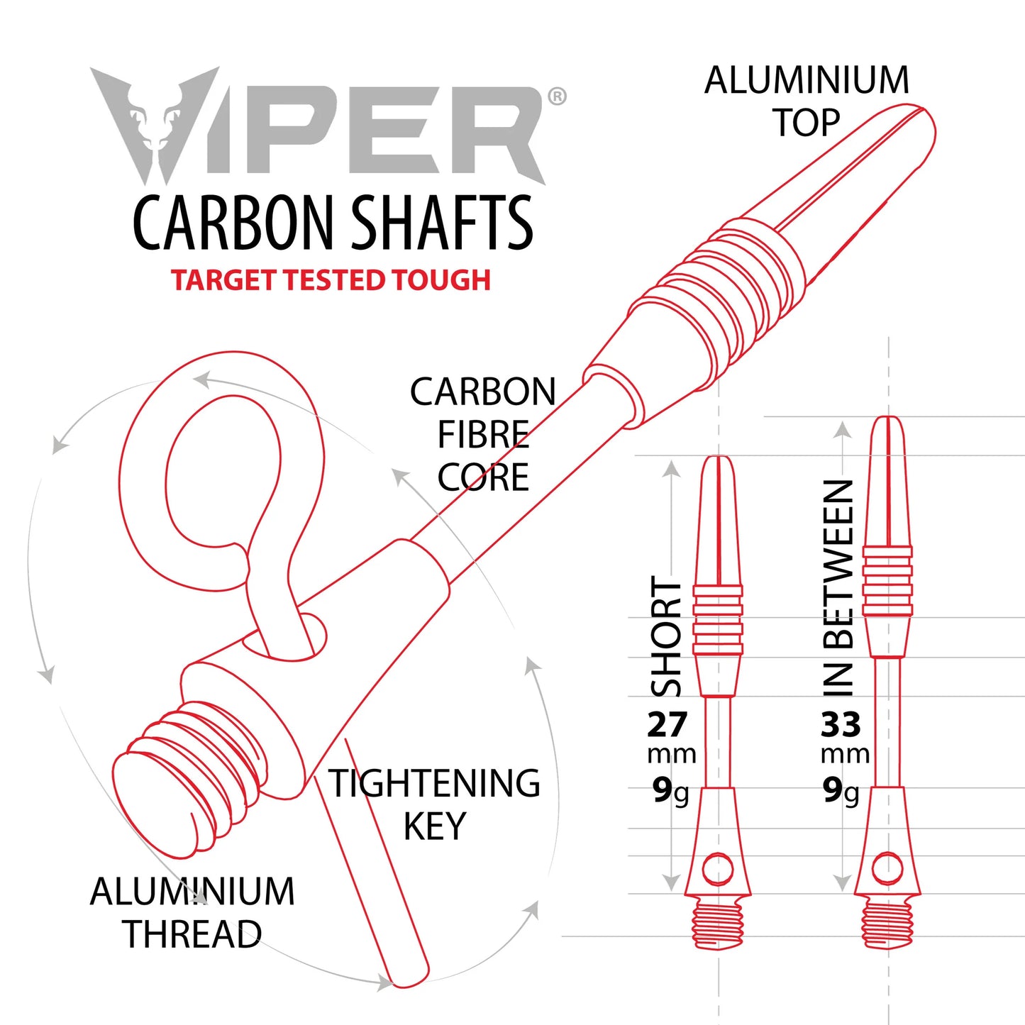 Viper Carbon Fiber Dart Shafts - Short - Silver & Black
