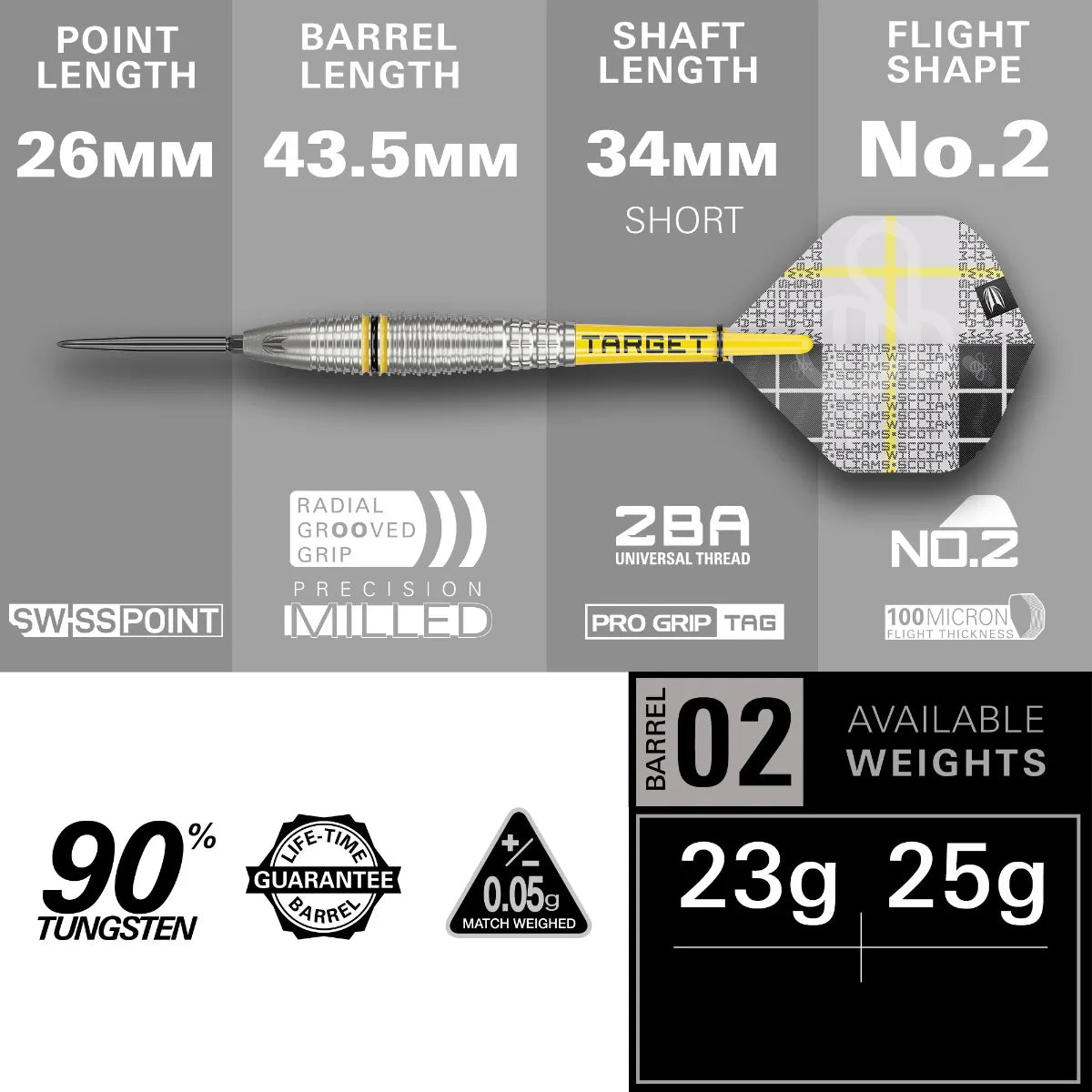 Target Scott Williams "Shaggy" G2 Swiss Point Steel Tip Darts - 23gm