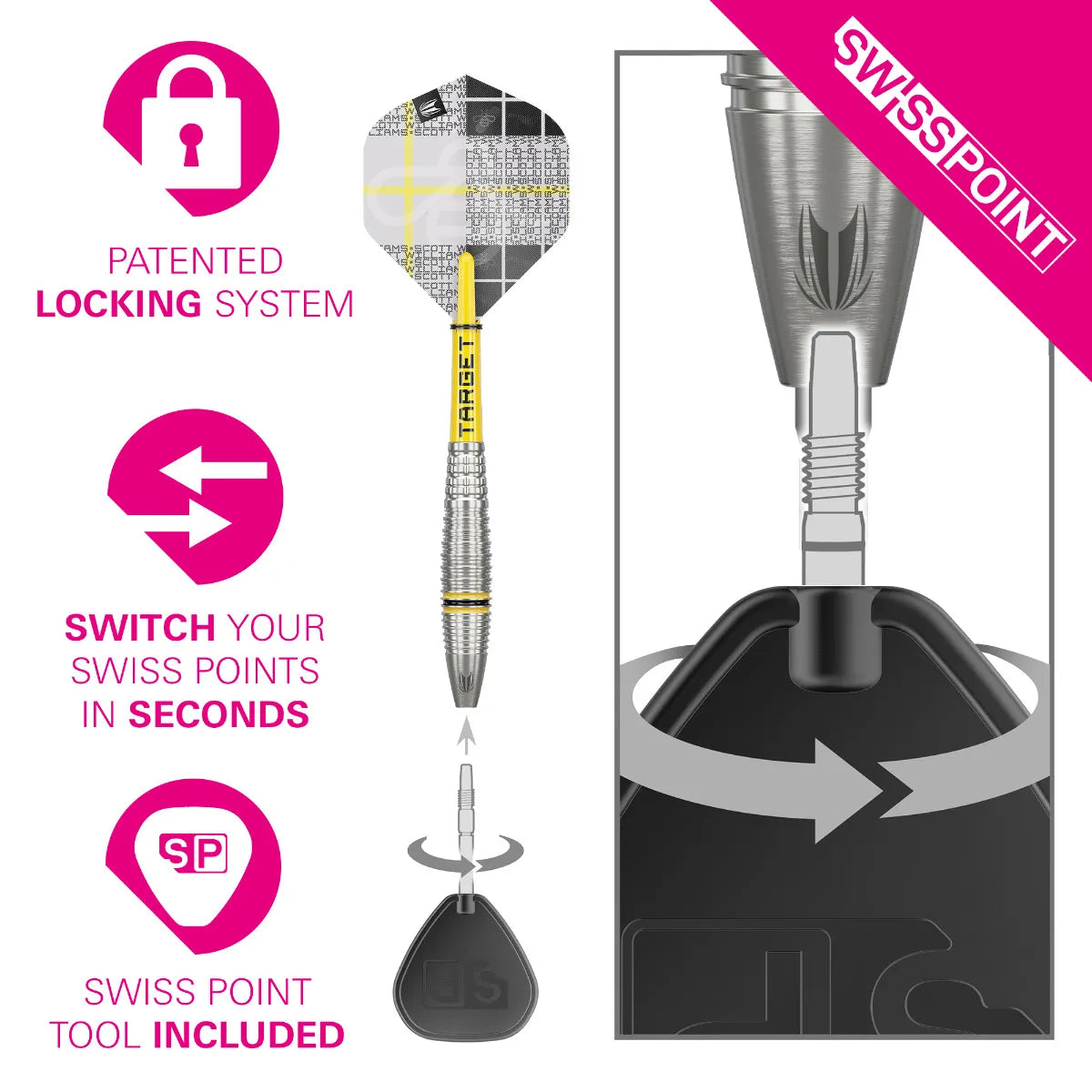 Target Scott Williams "Shaggy" G2 Swiss Point Steel Tip Darts - 23gm
