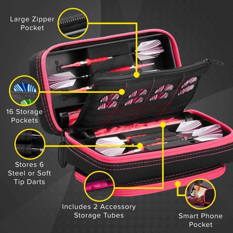 Casemaster Plazma Pro Dart Case Black with Pink Trim and Phone Pocket Dart Case