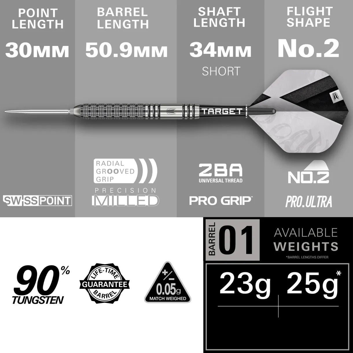 Target Beau Greaves G1 Swiss Point Steel Tip Darts - 23gm