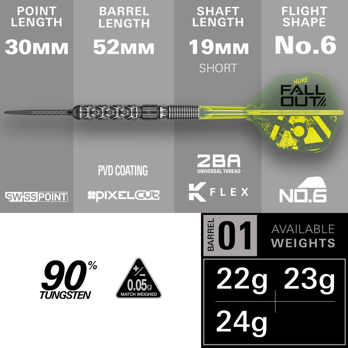 Target Luke Littler Nuke Fallout Swiss Point Steel Tip Darts 90% Tungsten 22g