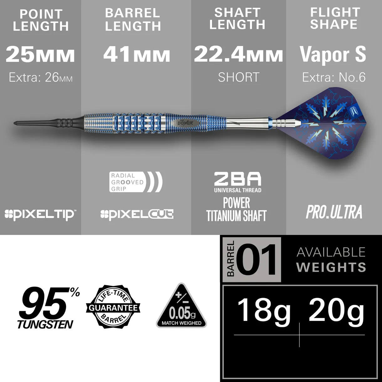 Target Phil Taylor Power Gx2 Soft Tip Darts 95% Tungsten 20g