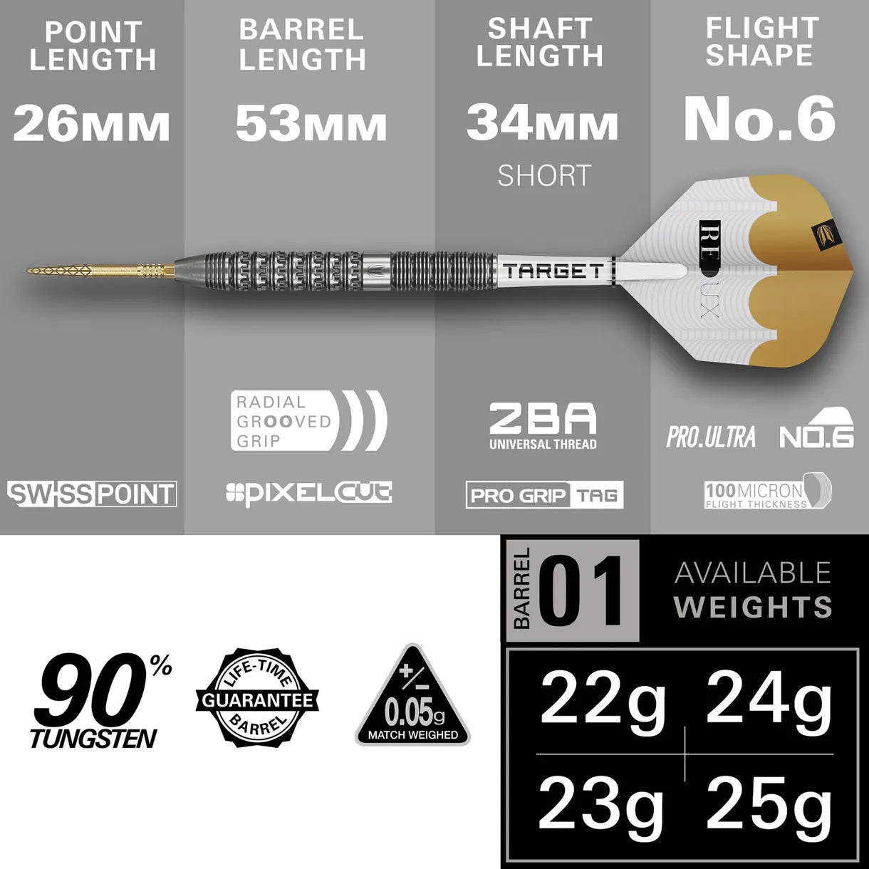 Target Redux 01 Swiss Point Steel Tip Darts - 23gm