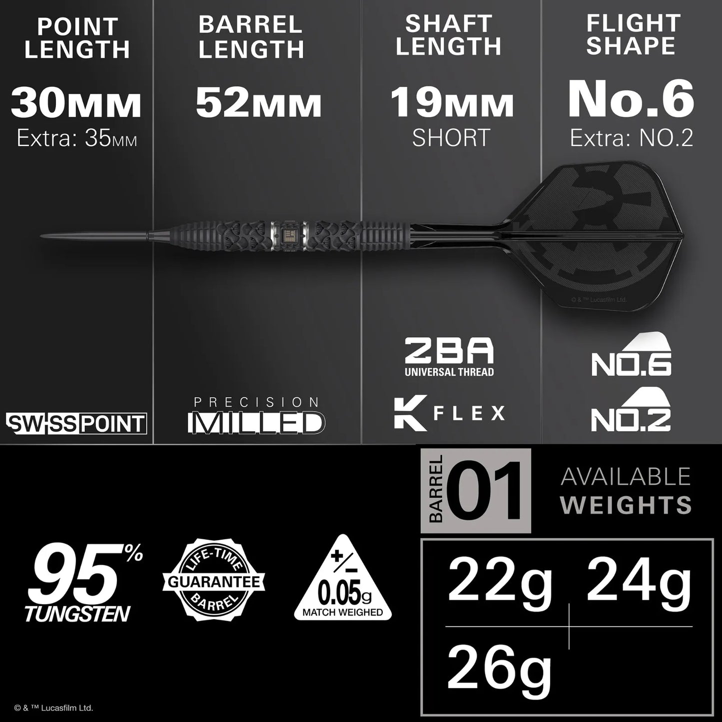 Target Star Wars Darth Vader Swiss Point 95% Tungsten Steel Tip Darts - 22g