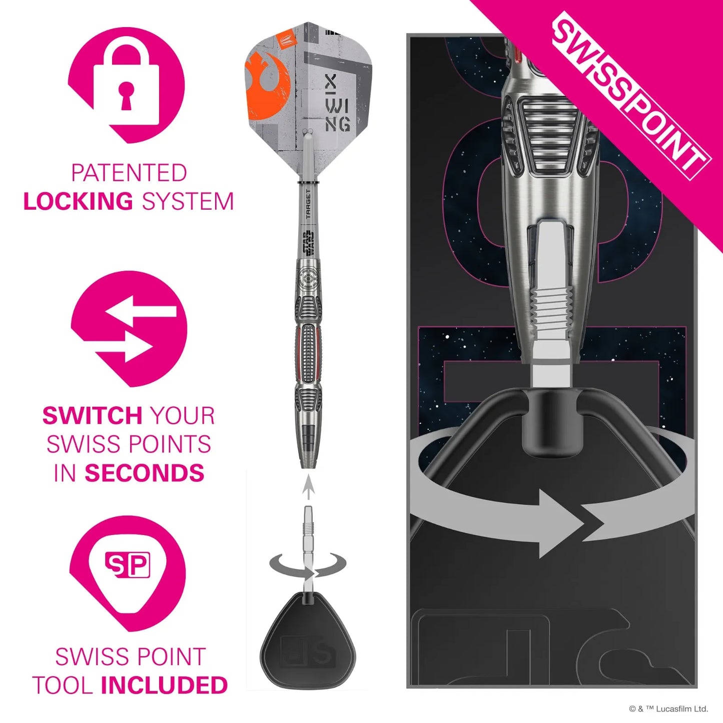 Target Star Wars X-Wing Swiss Point 90% Tungsten Steel Tip Darts - 24gm