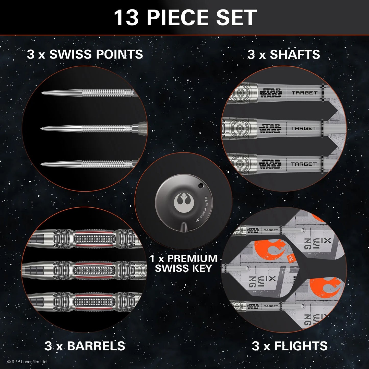 Target Star Wars X-Wing Swiss Point 90% Tungsten Steel Tip Darts - 24gm