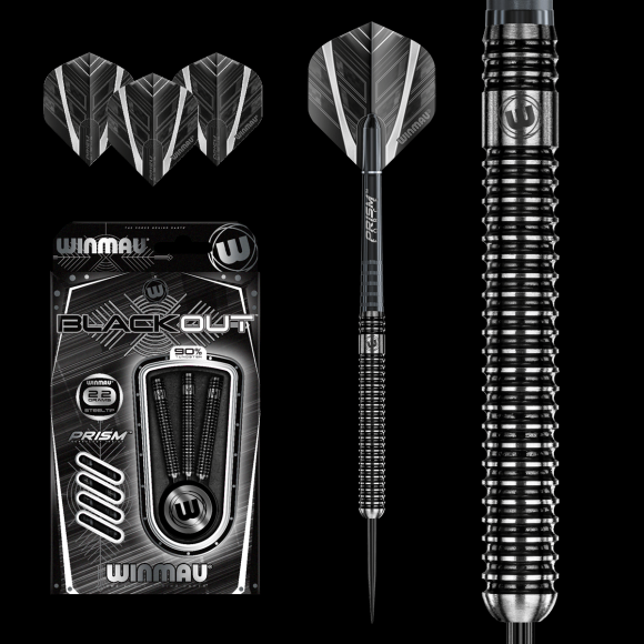 Winmau Blackout Steel Tip Dart Set 22 gram 90% Tungsten alloy