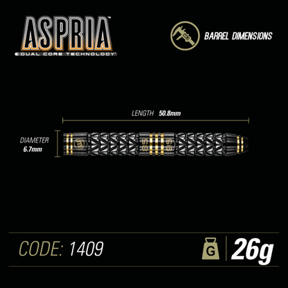 Winmau Aspria Steel Tip Dart Set  26 gram 95%/85% Tungsten alloy Dual Core technology