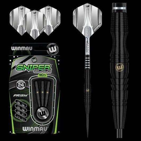 Winmau Sniper Black Steel Tip Dart Set 24 gram 90% Tungsten alloy