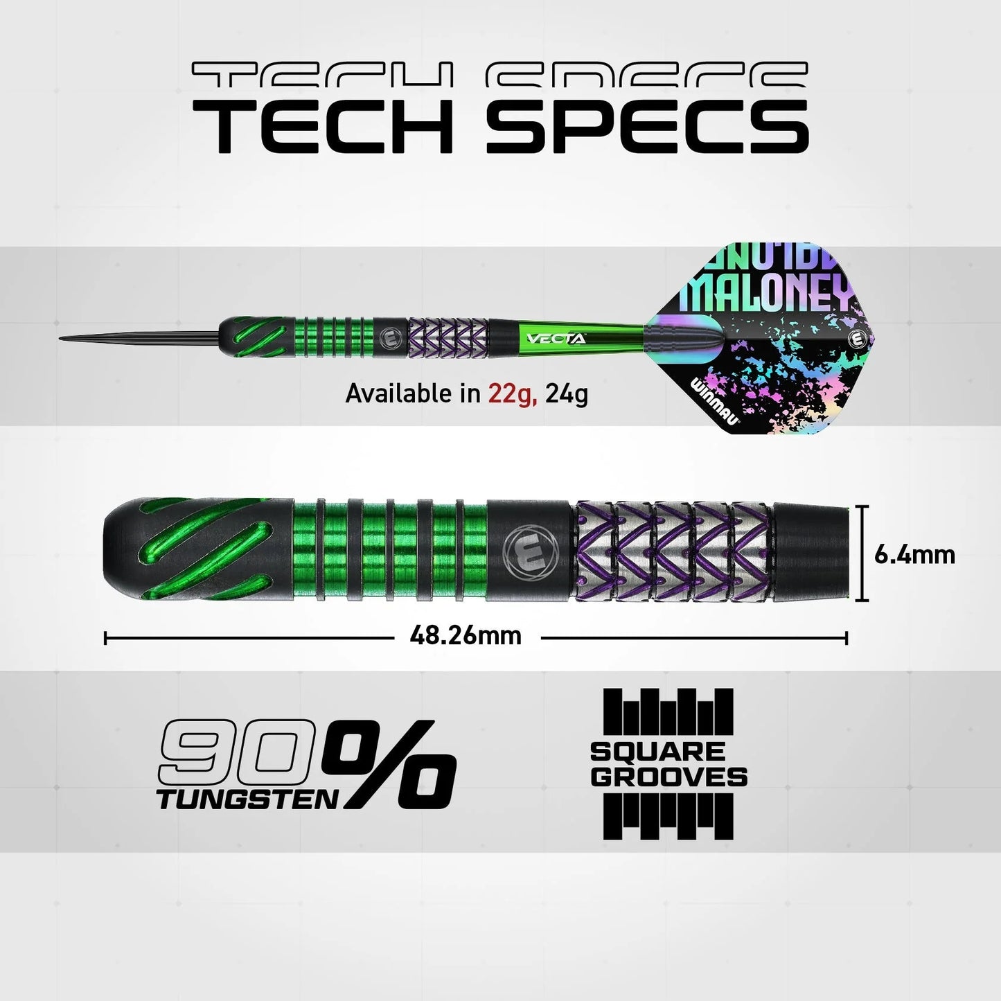 Winmau Mike Maloney Steel Tip Darts 22g 90% Tungsten Alloy