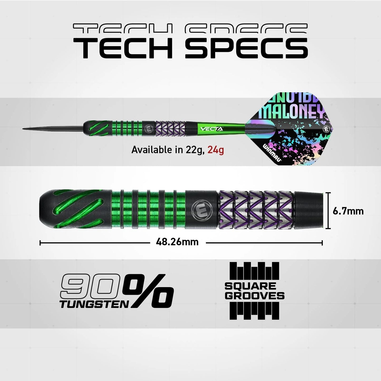 Winmau Mike Maloney Steel Tip Darts 24g 90% Tungsten Alloy