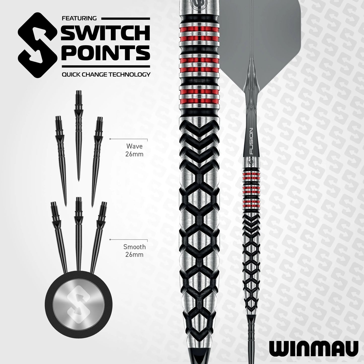 Winmau Frontier Collection - Fornax Switch Point Steel Tip Darts - Tapered 23g 90% Tungsten Alloy