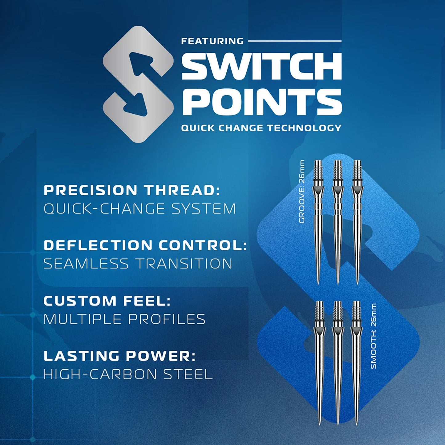 Winmau Frontier Collection - Lunaris Switch Point Steel Tip Darts - Parallel 25g 90% Tungsten Alloy