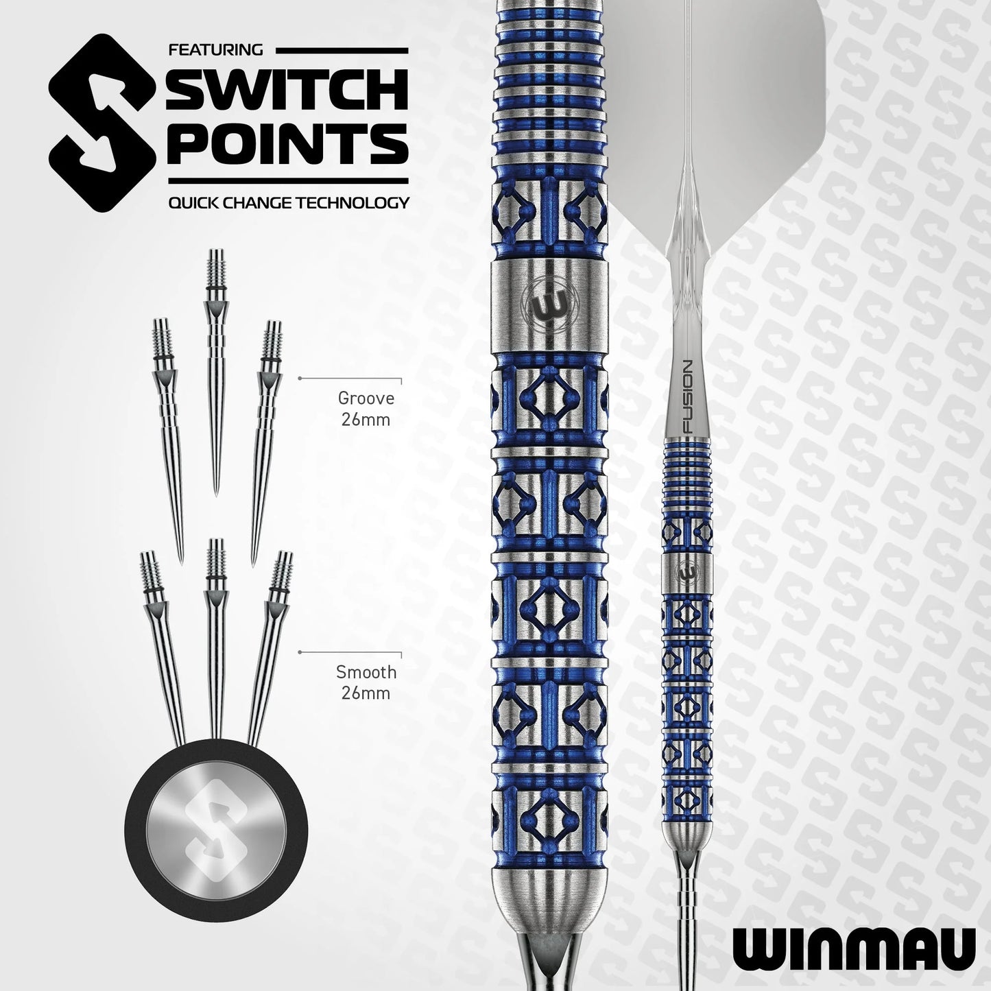 Winmau Frontier Collection - Lunaris Switch Point Steel Tip Darts - Parallel 25g 90% Tungsten Alloy