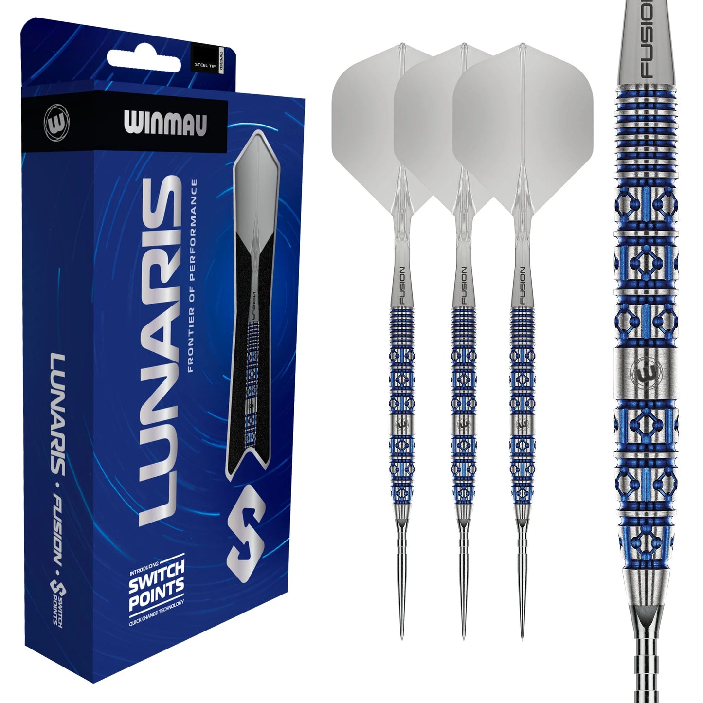Winmau Frontier Collection - Lunaris Switch Point Steel Tip Darts - Tapered 24g 90% Tungsten Alloy