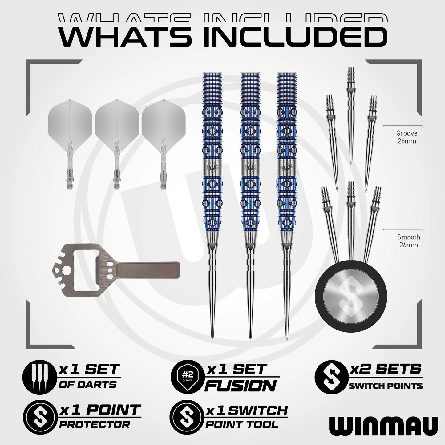 Winmau Frontier Collection - Lunaris Switch Point Steel Tip Darts - Tapered 24g 90% Tungsten Alloy