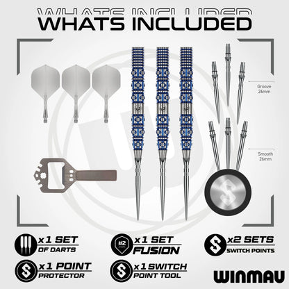 Winmau Frontier Collection - Lunaris Switch Point Steel Tip Darts - Tapered 24g 90% Tungsten Alloy