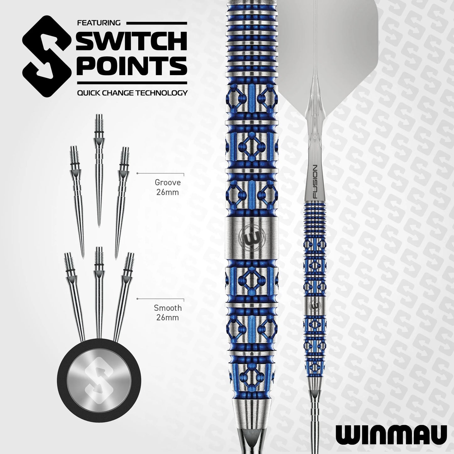 Winmau Frontier Collection - Lunaris Switch Point Steel Tip Darts - Tapered 24g 90% Tungsten Alloy