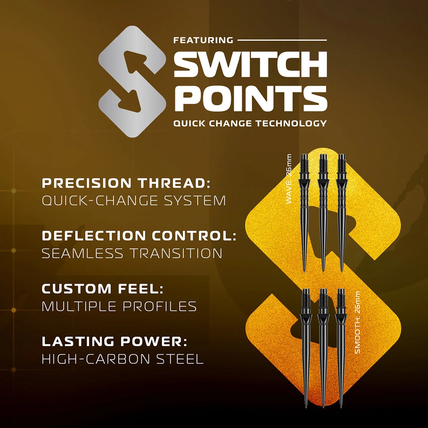 Winmau Frontier Collection - Exion Switch Point Steel Tip Darts - Parallel 22g 90% Tungsten Alloy