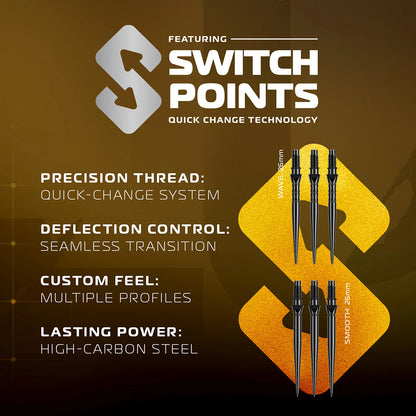 Winmau Frontier Collection - Exion Switch Point Steel Tip Darts - Parallel 22g 90% Tungsten Alloy