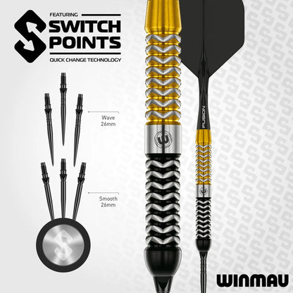 Winmau Frontier Collection - Exion Switch Point Steel Tip Darts - Parallel 22g 90% Tungsten Alloy