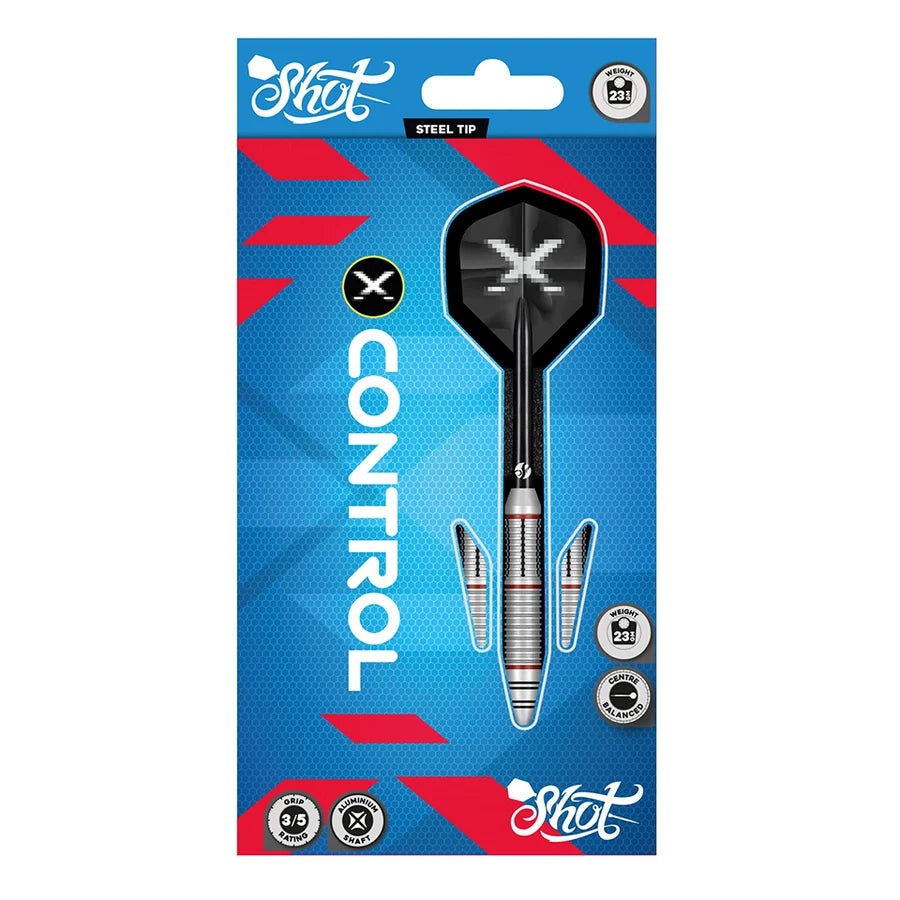 Shot X-Control Steel Tip Dart Set - Brass Barrels - 23gm