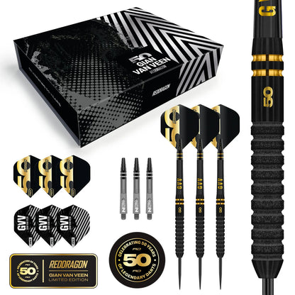 Red Dragon 50 Year Limited Edition Gian Van Veen Steel Tip Darts in Gift box 90% Tungsten