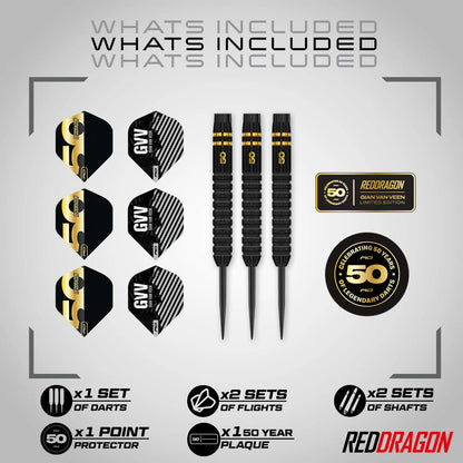 Red Dragon 50 Year Limited Edition Gian Van Veen Steel Tip Darts in Gift box 90% Tungsten
