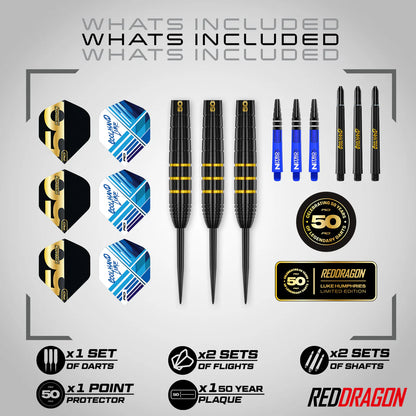 Red Dragon 50 Year Limited Edition Luke Humphries Steel Tip Darts in Gift box 90% Tungsten