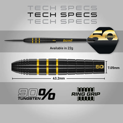 Red Dragon 50 Year Limited Edition Luke Humphries Steel Tip Darts in Gift box 90% Tungsten