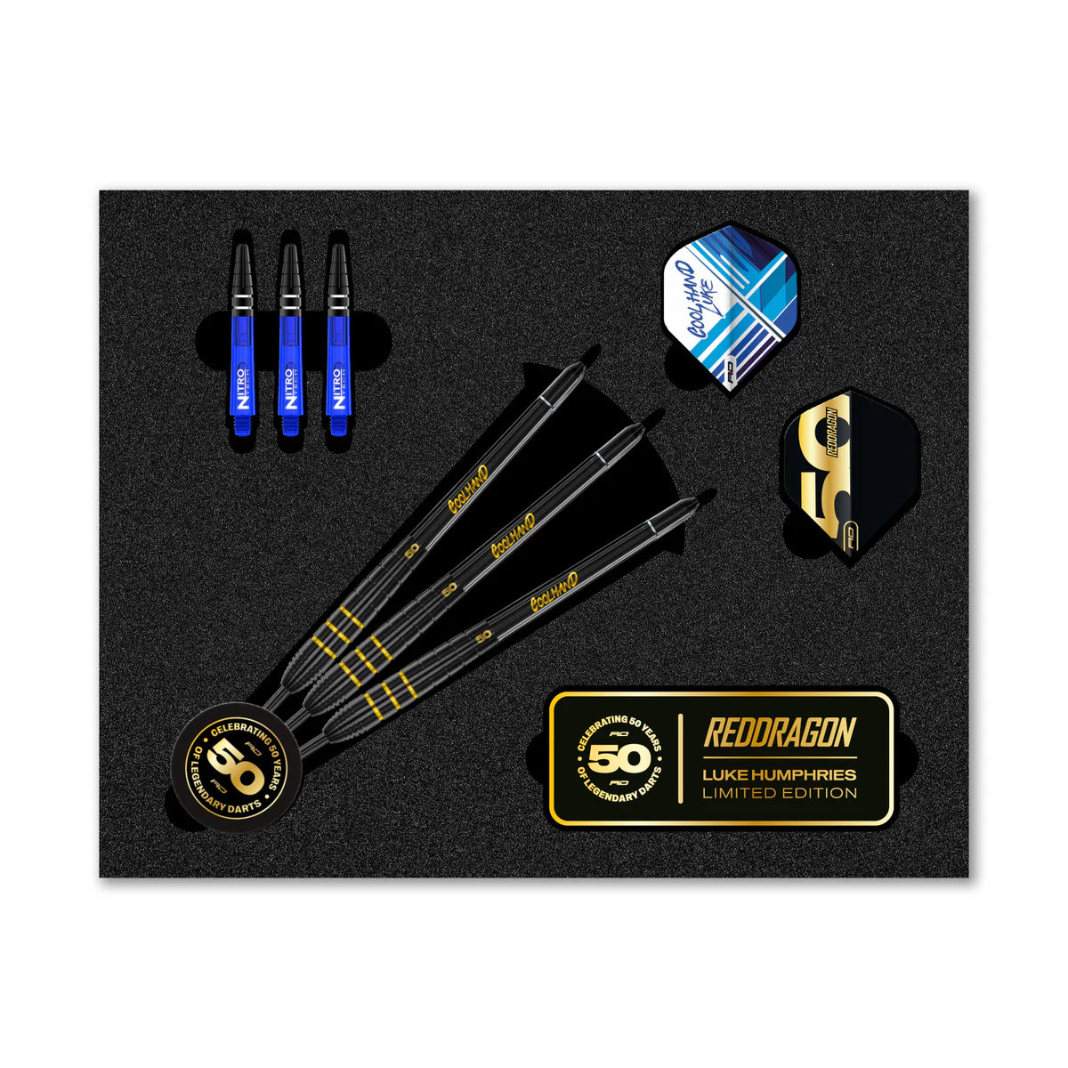 Red Dragon 50 Year Limited Edition Luke Humphries Steel Tip Darts in Gift box 90% Tungsten