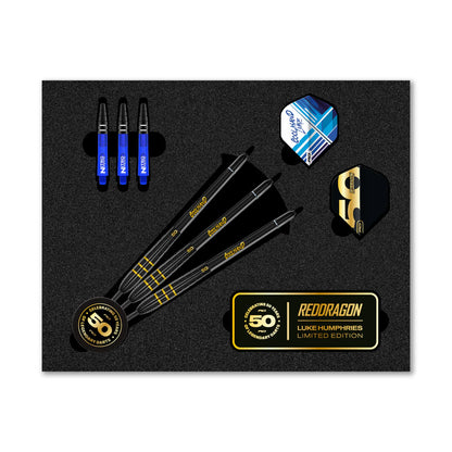 Red Dragon 50 Year Limited Edition Luke Humphries Steel Tip Darts in Gift box 90% Tungsten