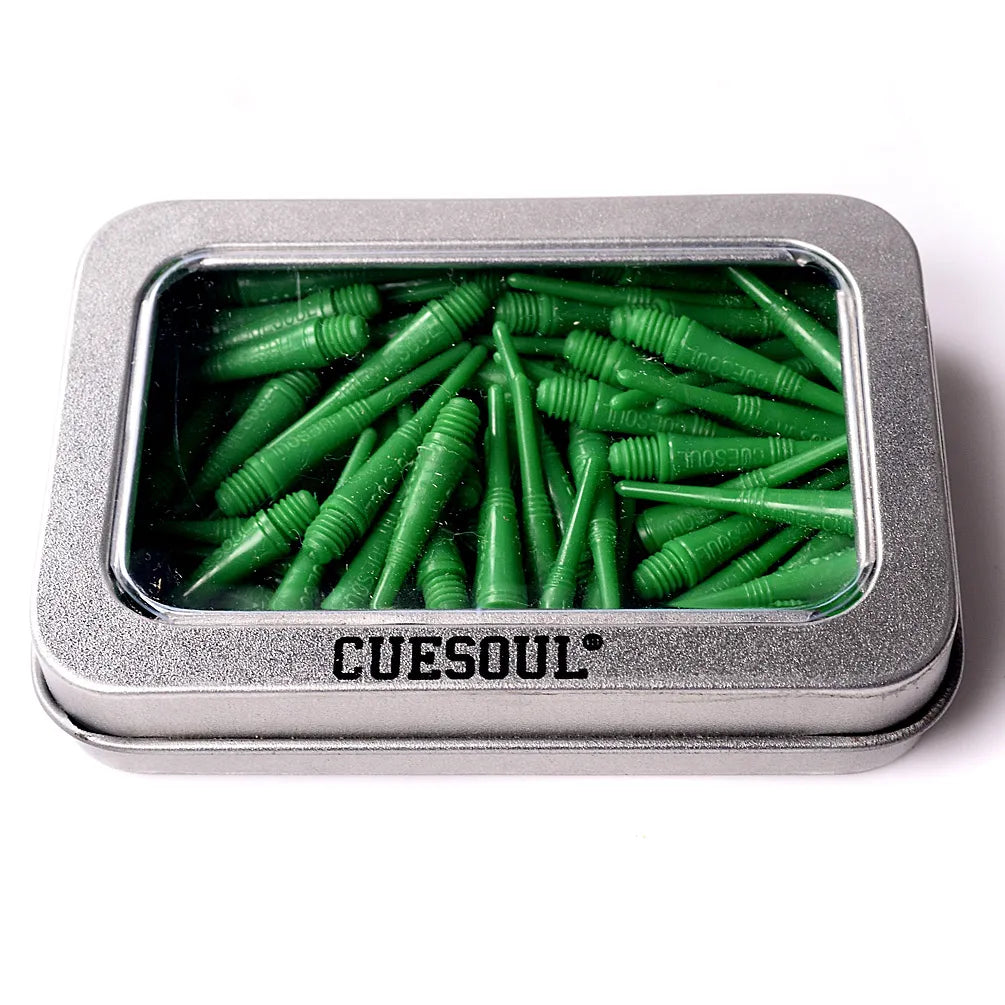 CUESOUL Soft Tip Darts Points 2BA Thread Pack of 100 in Tin - Green