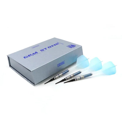 CUESOUL Blue Gem Stone 20 gram 90% Tungsten Soft Tip Dart Set w/ ROST Flights