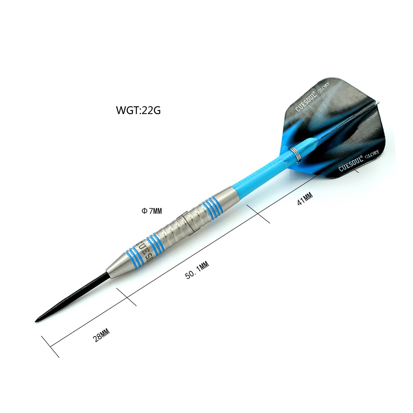 CUESOUL Glory 22 gram Blue Grooves & Blue Shafts 85% Tungsten Steel Tip Dart Set