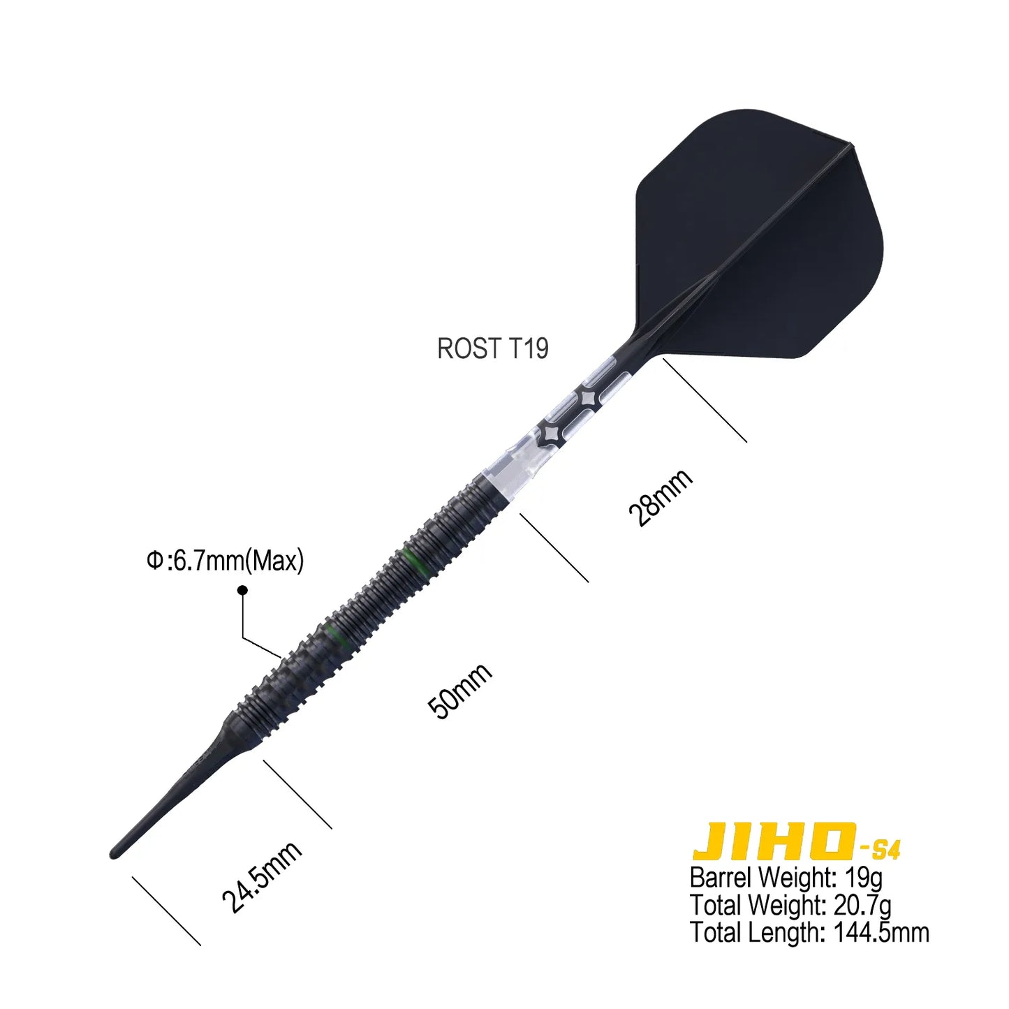 CUESOUL JIHO S4 19 gram 90% Tungsten Soft Tip Dart Set w/ ROST T19 Flight