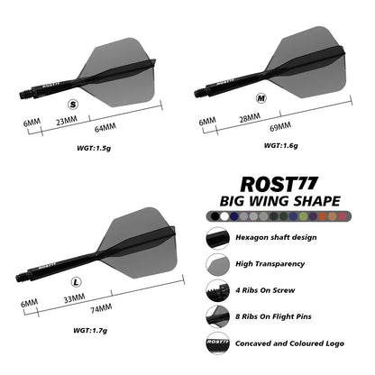 CUESOUL ROST 77 Integrated Dart Shaft & Flight - Big Wing Shape - Medium - Transparent R/Y/B