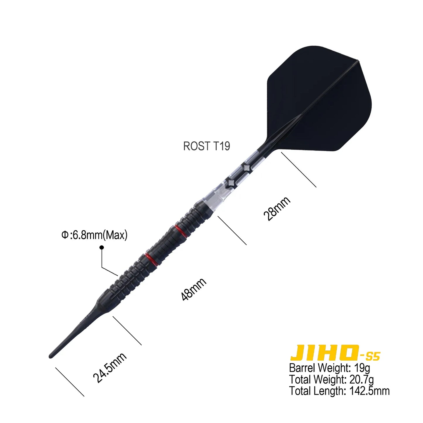 CUESOUL JIHO S5 19 gram 90% Tungsten Soft Tip Dart Set w/ ROST T19 Flight