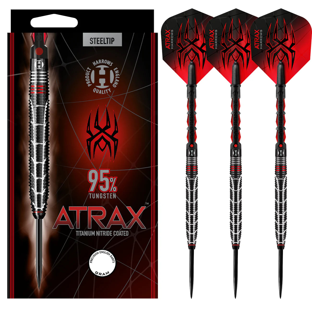 Harrows Atrax - Steel Tip Darts - 95% Tungsten - 24g