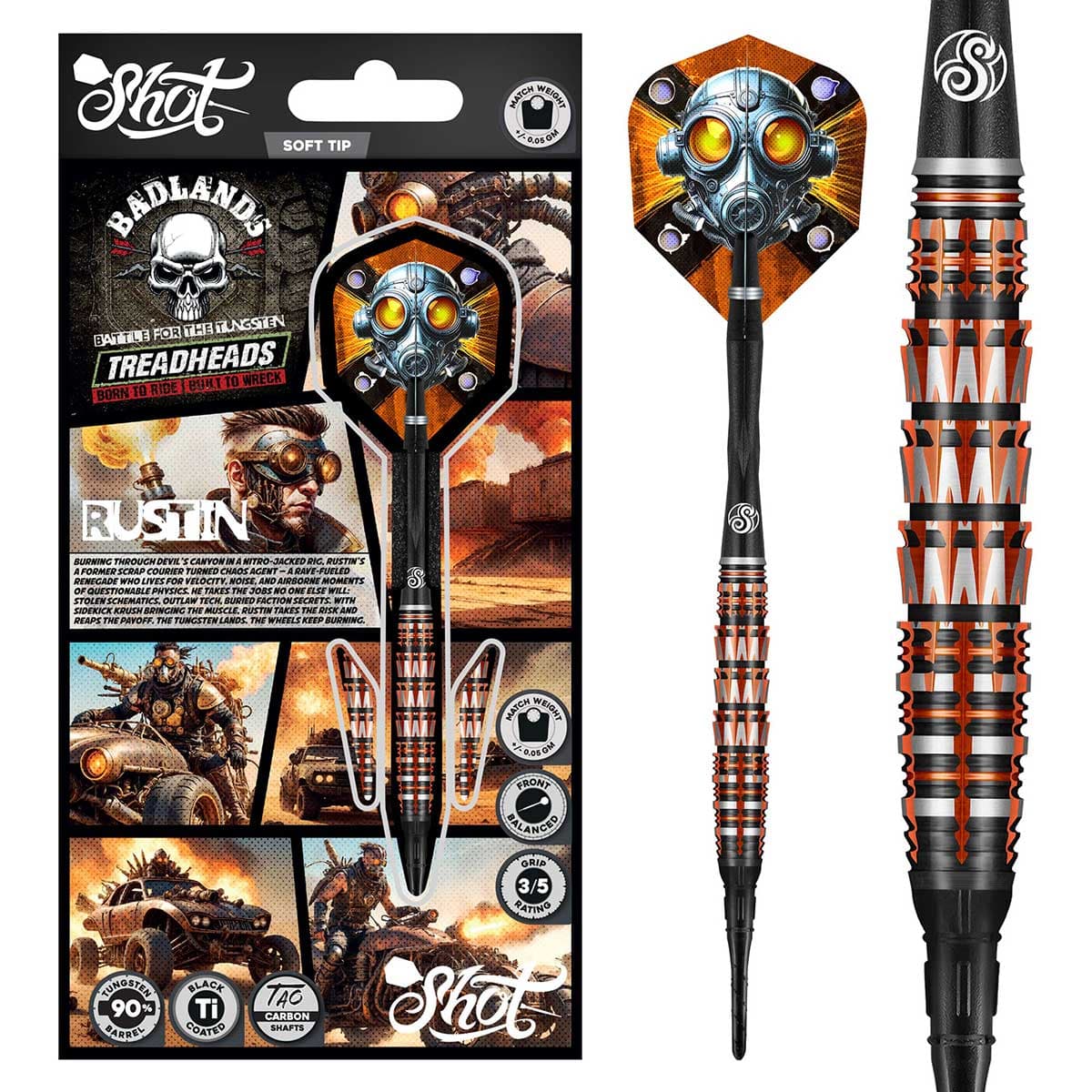 Shot Badlands Rustin Soft Tip Dart Set-90% Tungsten-20gm