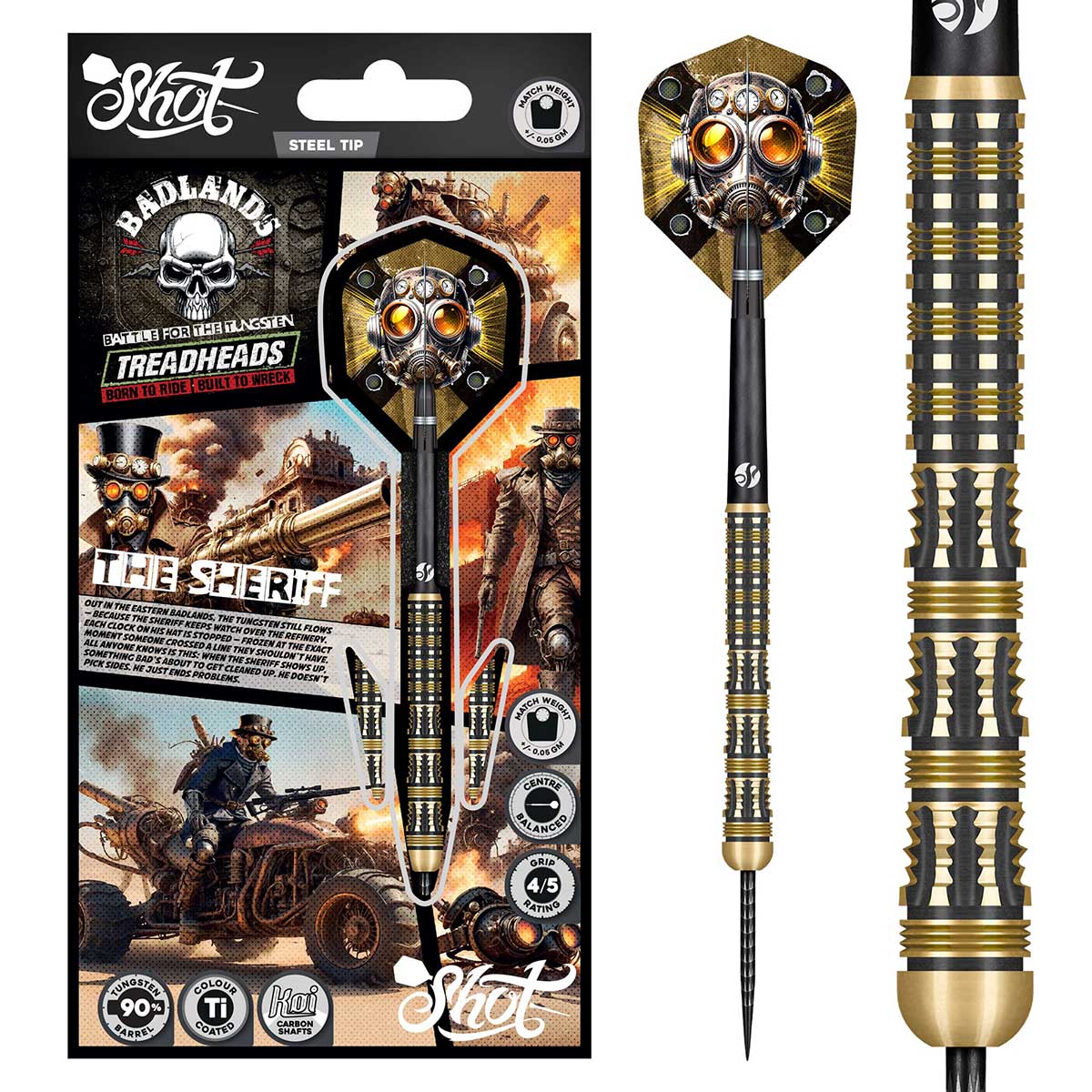 Shot Badlands The Sheriff Steel Tip Dart Set-90% Tungsten Barrels-24gm