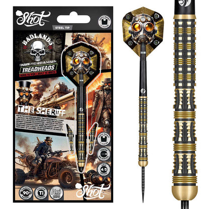 Shot Badlands The Sheriff Steel Tip Dart Set-90% Tungsten Barrels-24gm