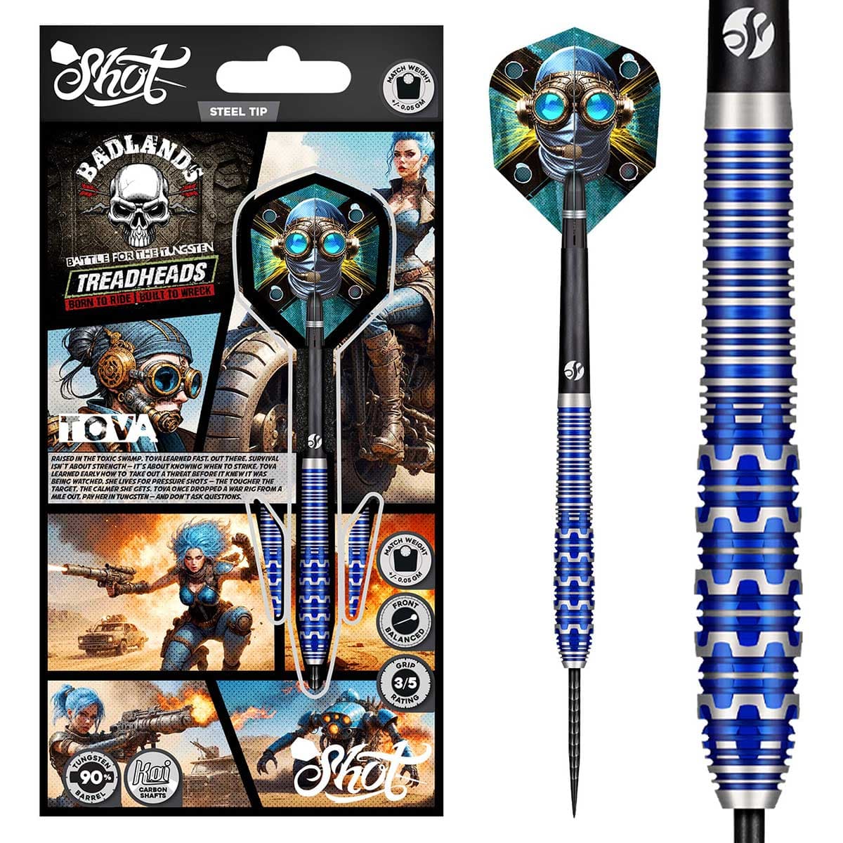 Shot Badlands Tova Steel Tip Dart Set-90% Tungsten Barrels-23gm
