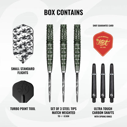 Shot Camo Ghillie Turbo Point Steel Tip Dart Set-90% Tungsten Barrels - 24gm