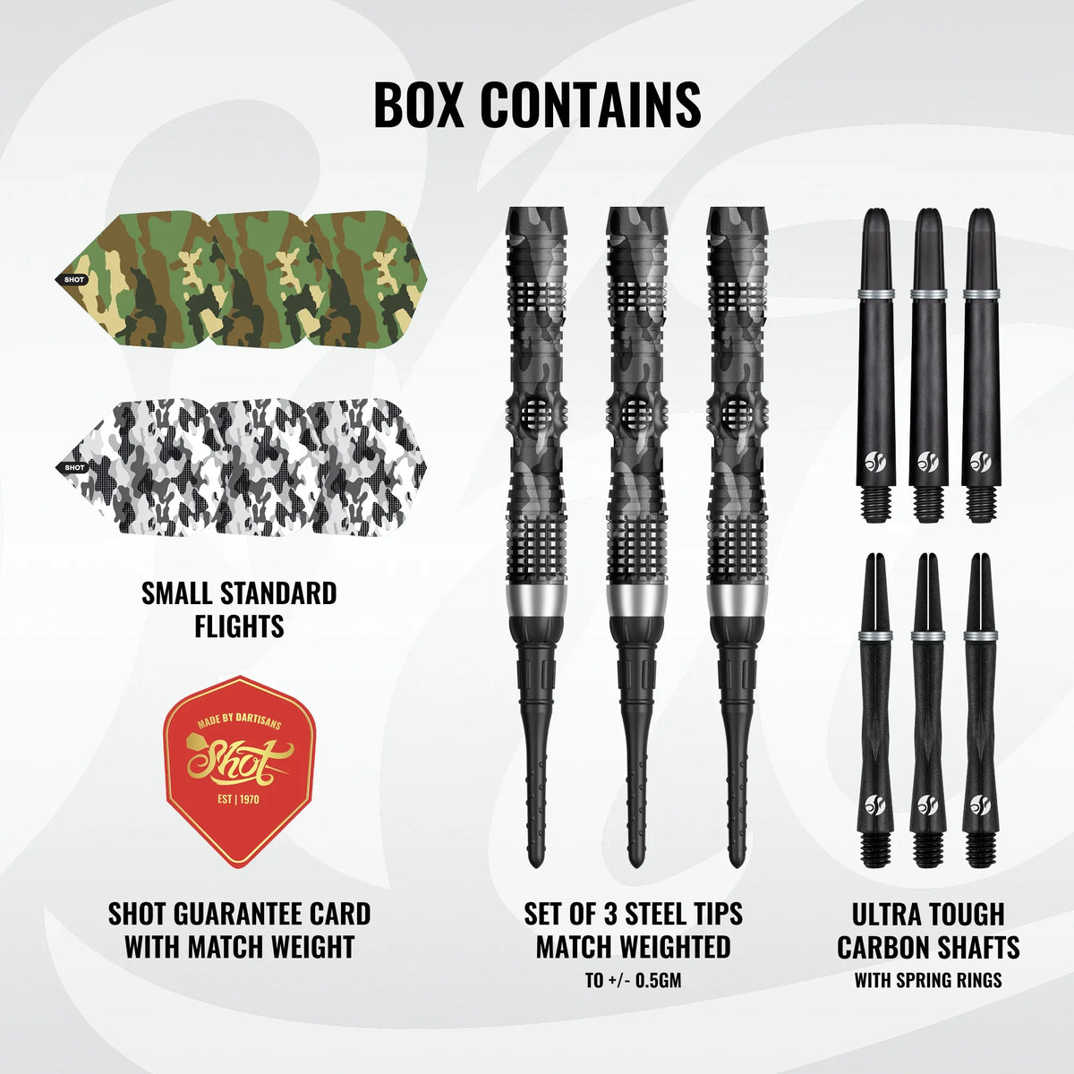 Shot Camo Longshot Soft Tip Dart Set - 95% Tungsten - 20gm