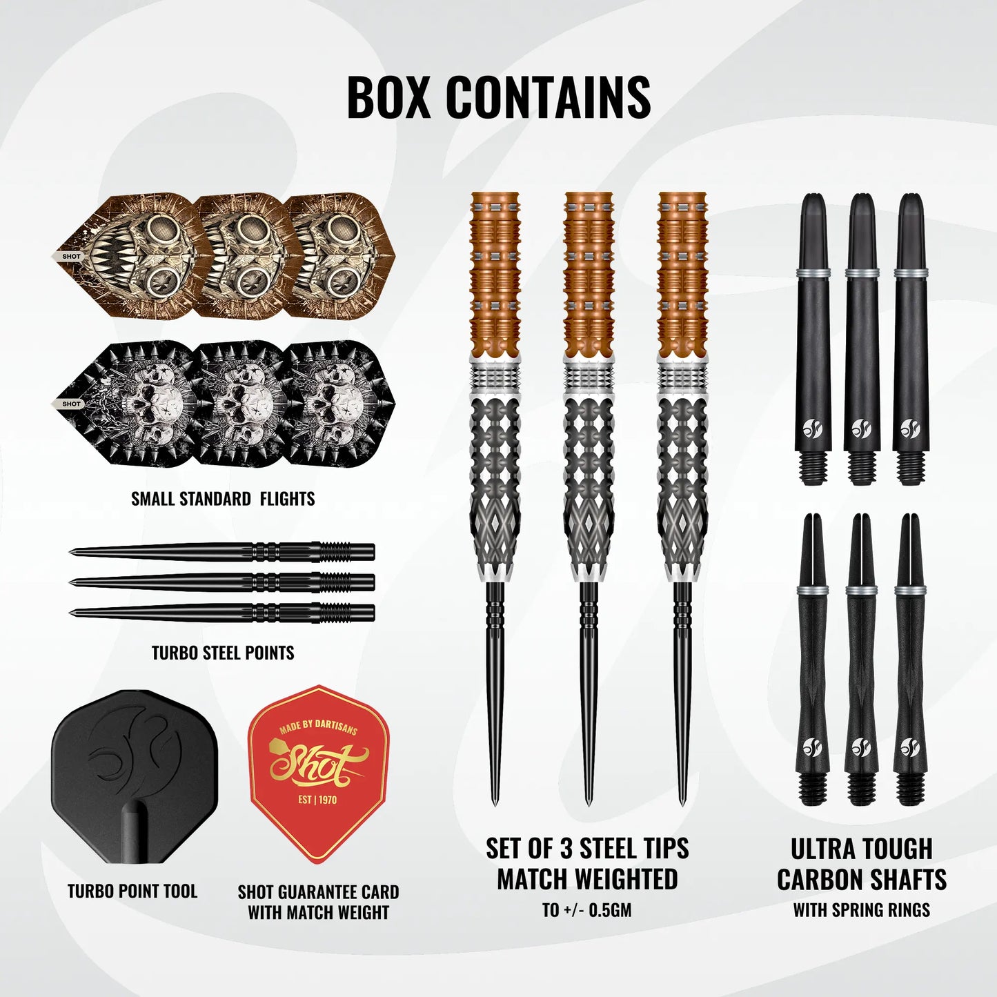 Shot Gnarly Gnasha Steel Tip Dart Set-95% Tungsten Barrels-23gm