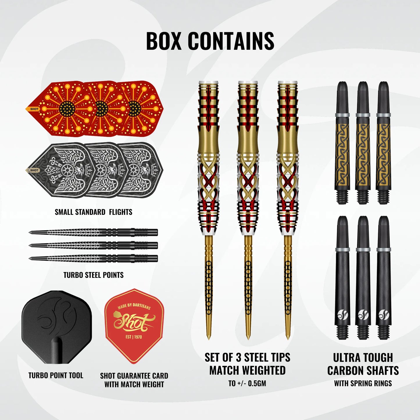 Shot Goths Alaric Turbo Point Steel Tip Dart Set-95% Tungsten Barrels-24gm