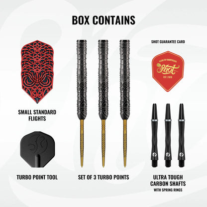 Shot Warrior Kapene Turbo Point Steel Tip Dart Set-90% Tungsten Barrels-23gm